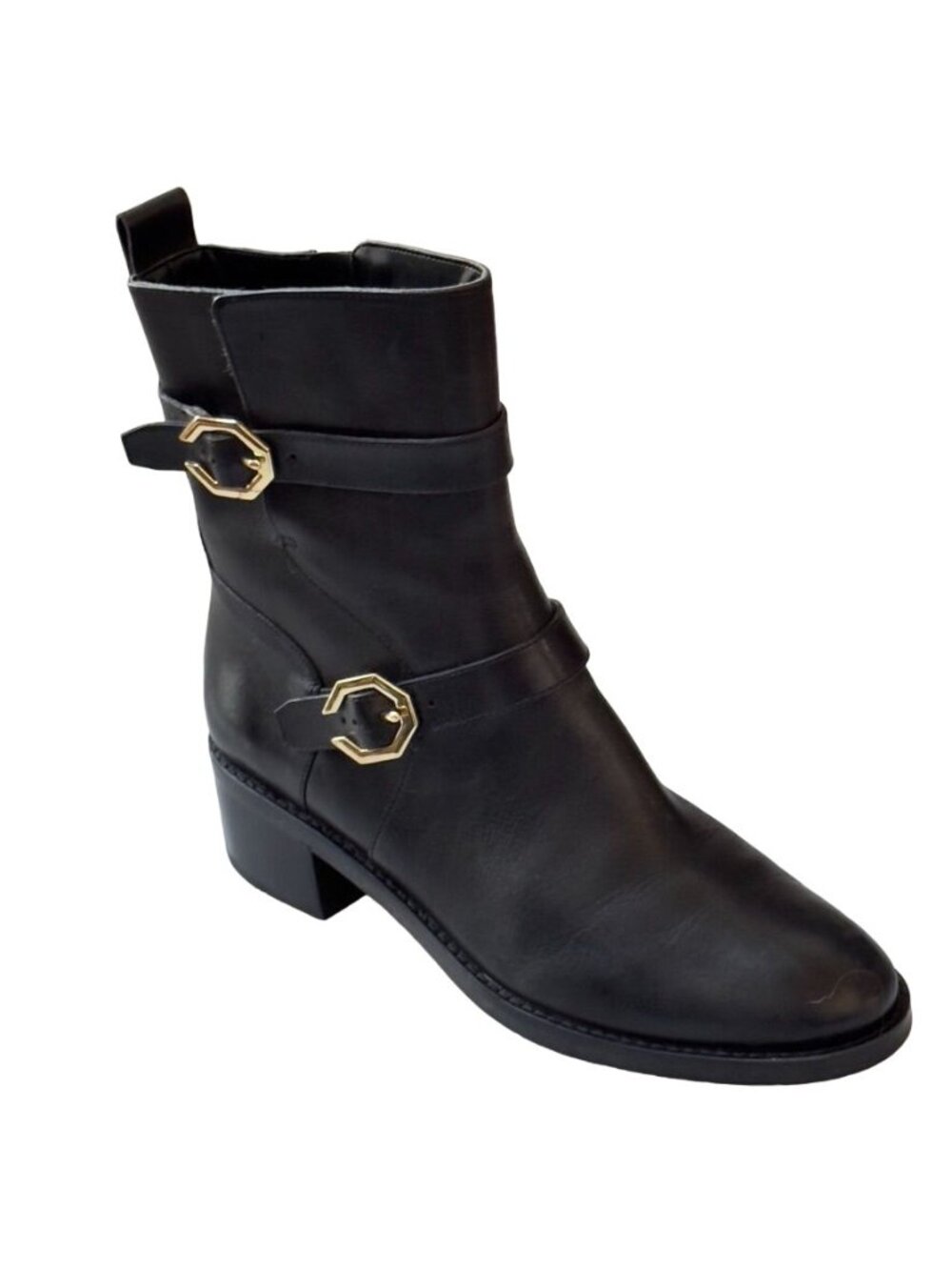 COLE HAAN Women's Leather Ankle Boots Black Side Buckles Size 8.5